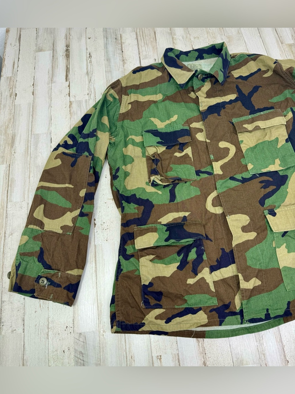 Vintage US Military Shirt Mens Large Camo Cargo Woodland Combat Shacket - Picture 3 of 14